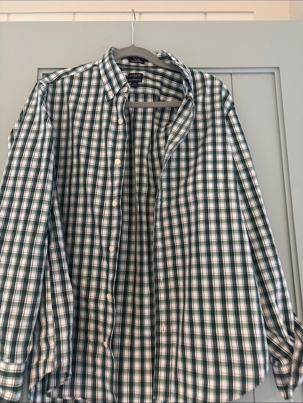 J. Crew Green and White Check Button-Down Shirt